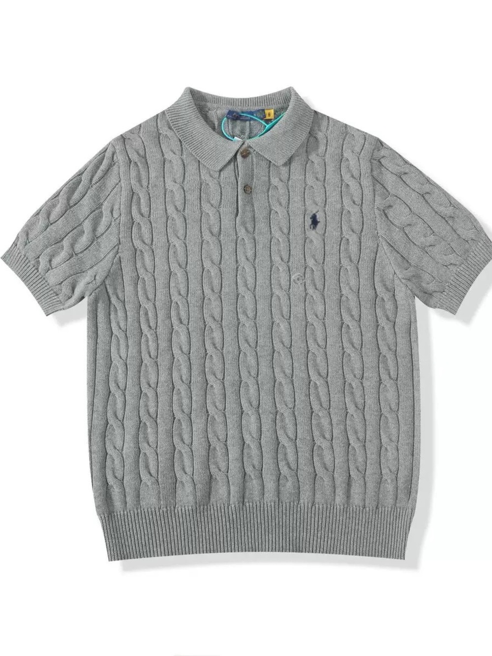 Polo by Ralph Lauren Gray Cable-Knit Short-Sleeve Polo